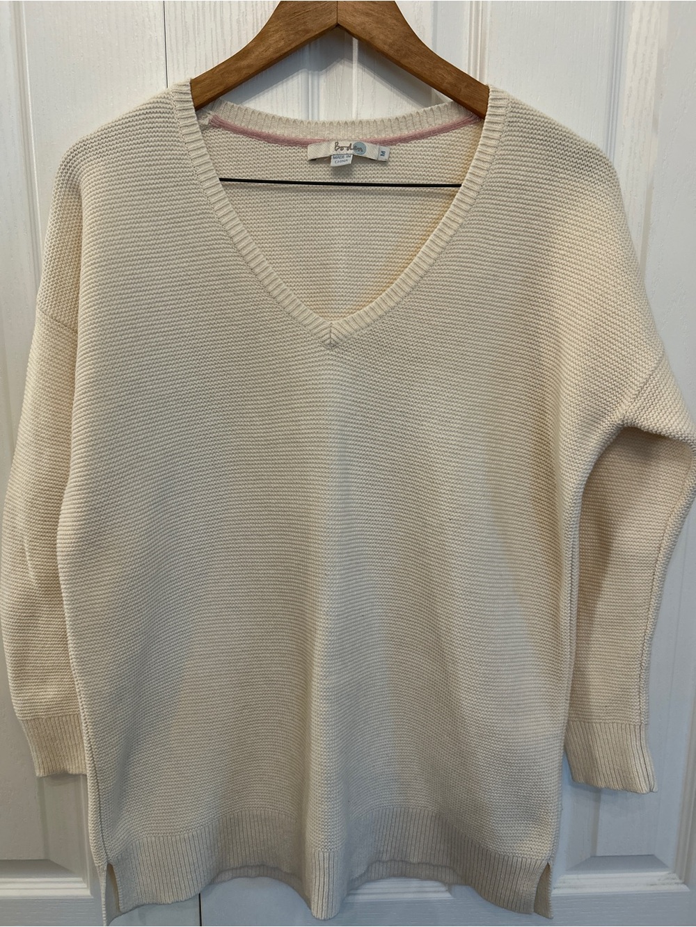 Boden 50% Cotton 50% Wool V-Neck Sweater Cream Ivory M